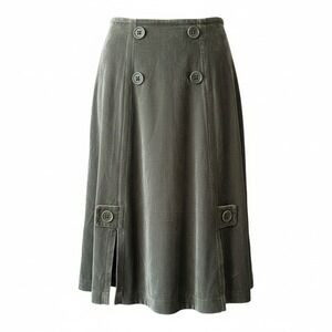 VTG C.C. Outlaw Sage Green Silk Blend‎ Velvet Double Breasted Midi Skirt 152661